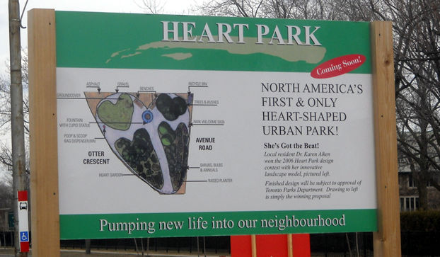 Sign describing the proposed Heart Park